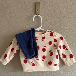 Baby Cat & Jack apple print crewneck sweatshirt & blue pants set size 3-6 months